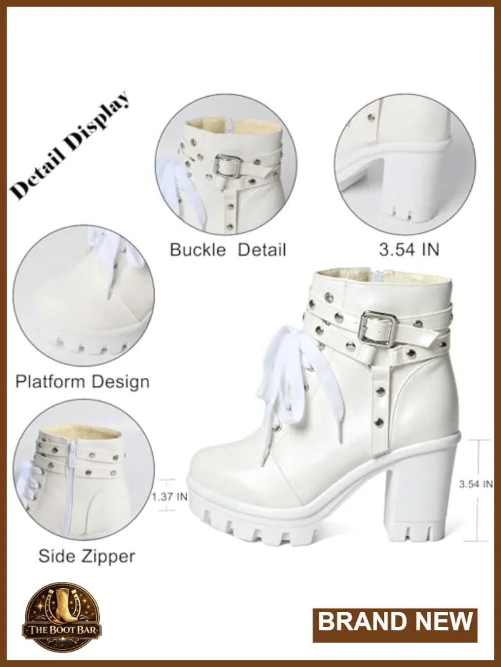 Goth Platform Heel Combat Boots - PU Leather, Lace Up, Zipper, Chunky Sole